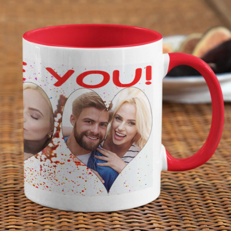 Cana personalizata I love you cu 3poze si interior rosu-Deyu [1]