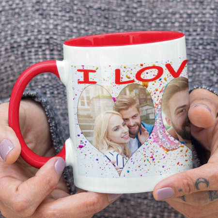 Cani Personalizate - Cana personalizata I love you cu 3poze si interior rosu-Deyu