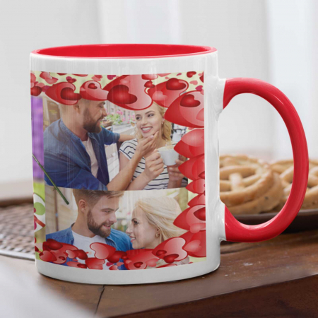 Cani Personalizate - Cana personalizata cu 4 poze si interior rosu-Deyu
