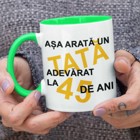Cadouri pentru EL - Cana personalizata tata cu poza, anul nasteri si interior colorat-Deyu