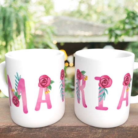 Cadouri pentru EA - Cana personalizata flori cu nume-Deyu