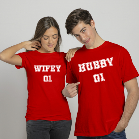 Tricouri Cupluri - Set Tricouri Hubby Wifey-Deyu