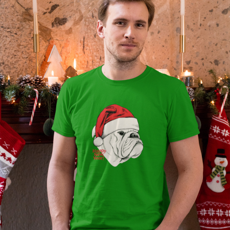 Tricouri de Crăciun - Tricou Bull Dog Christmas - Deyu