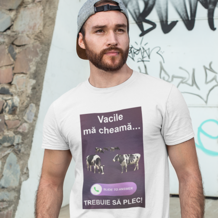 Tricouri Fermieri - Tricou cu mesajul " Vacile ma cheama trebuie sa plec"-Deyu
