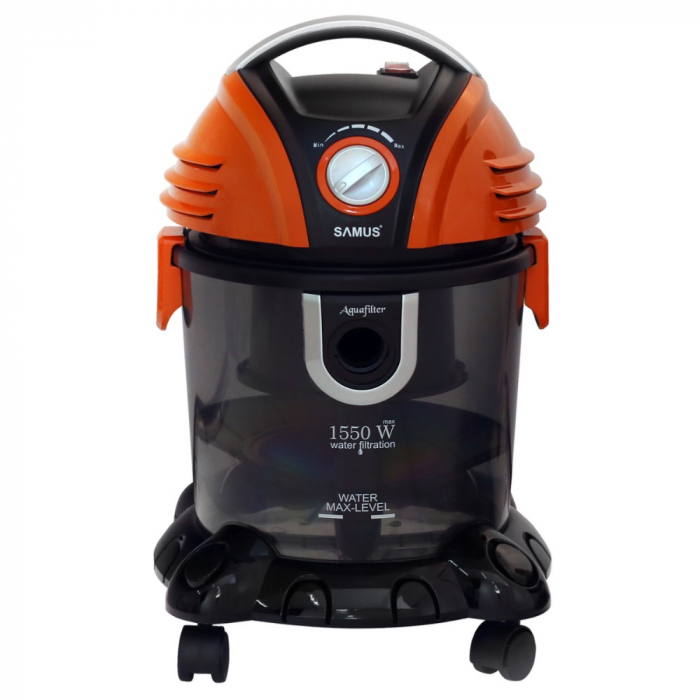 Aspirator Samus Aquafilter Orange, cu filtrare prin apa, fara sac, 15 l, 1550 W, filtru HEPA, aspirare umeda si uscata, functie suflare aer, negru cu portocaliu [3]
