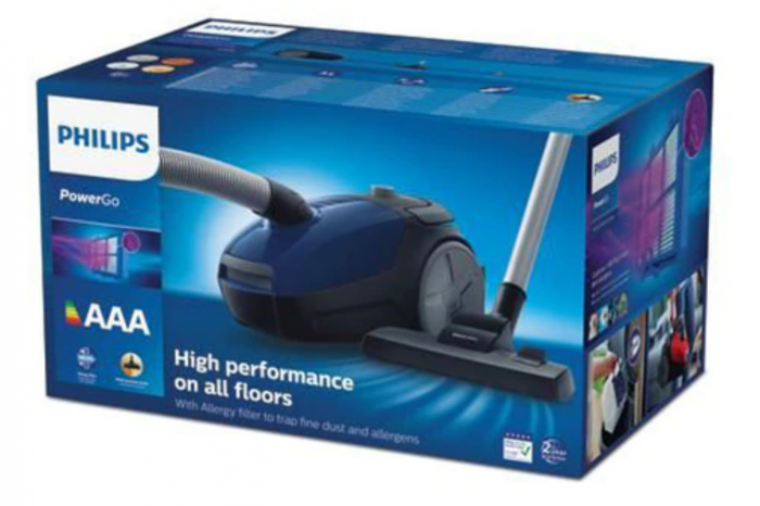 Aspirator cu sac Philips PowerGo FC8240/09, 750 W, 3 L, filtru antialergeni, Albastru [7]
