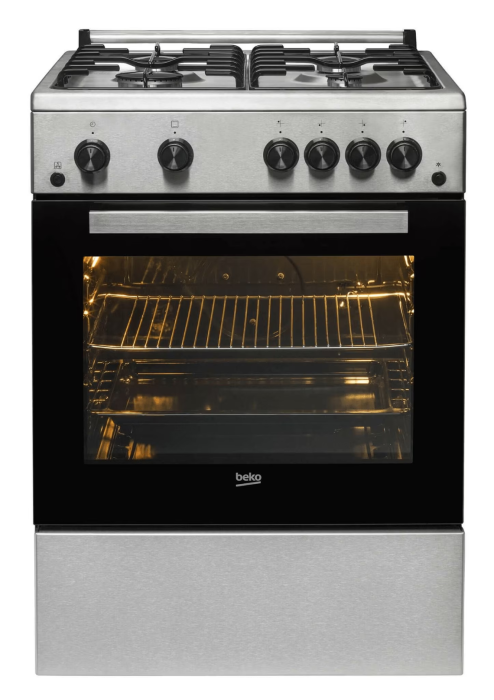 Aragaz Beko FBGT62110DXO, Gaz, 4 arzatoare, Aprindere electrica plita/cuptor, Grill, Rotisor, High-Efficiency Gas Burner, Timer, 60 cm, Inox [1]