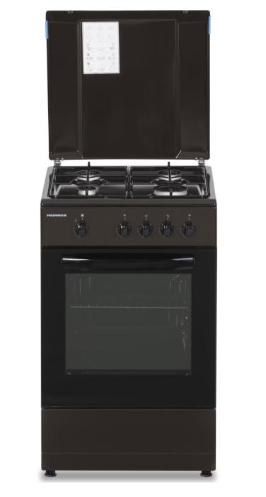 Aragaz Heinner HFSC-SME50BRW, Gaz, 4 arzatoare, Dispozitiv siguranta plita si cuptor, 50 cm, Maro [1]