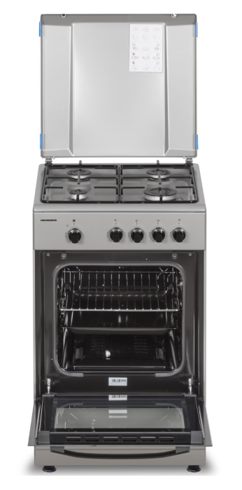 Aragaz Heinner HFSC-SME50SL, Gaz, 4 arzatoare, Dispozitiv siguranta plita si cuptor, 50 cm, Argintiu [2]