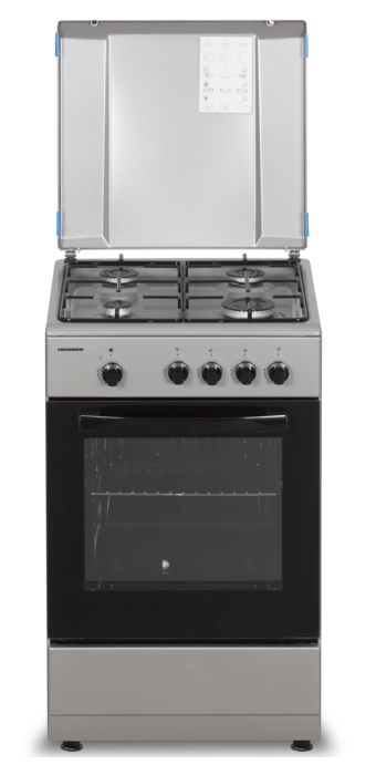 Aragaz Heinner HFSC-SME50SL, Gaz, 4 arzatoare, Dispozitiv siguranta plita si cuptor, 50 cm, Argintiu [1]