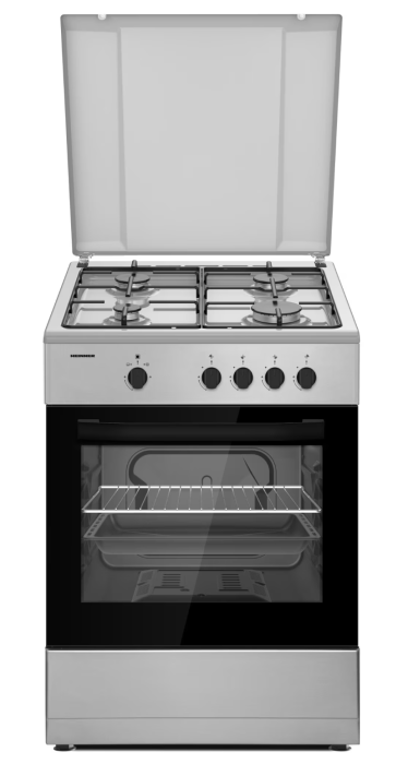 Aragaz Heinner HFSC-SME66ISL, 60x60cm, gaz, 4 arzatoare, aprindere electrica, Argintiu [1]