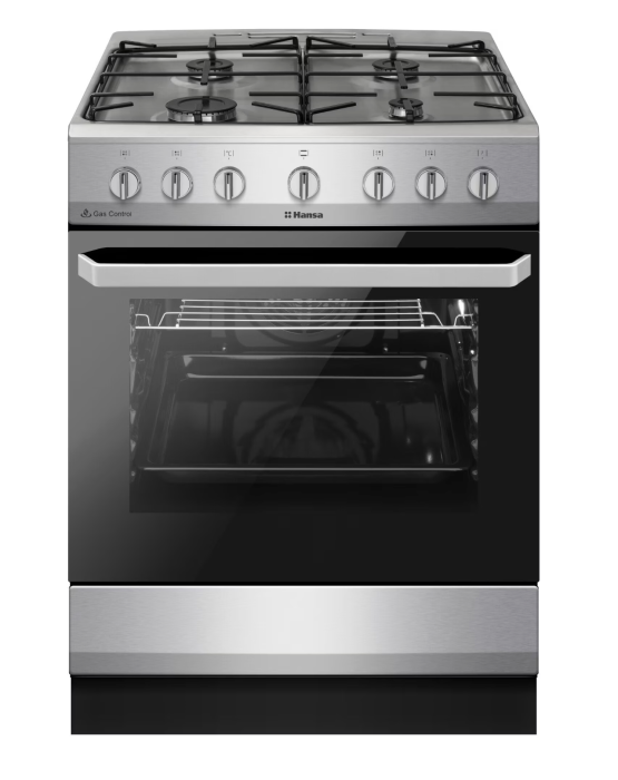 Aragaz mixt Hansa FCMX6810092, cuptor electric, 60 cm, 4 arzatoare, programator, 8 functii, grill, ventilator, aprindere electrica, siguranta, sertar depozitare, fara capac, 62 L, clasa A [1]