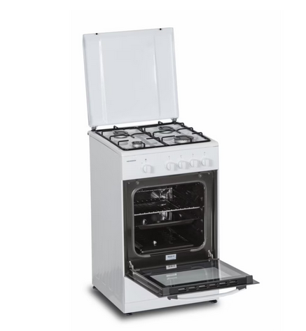 Aragaz pe gaz Heinner HFSC-SME50WH, 50X50 cm, 4 arzatoare, suport email, capac metalic, dispozitiv de siguranta plita si cuptor, usa cuptor cu geam dublu, duze GPL incluse, culoare ALB [2]