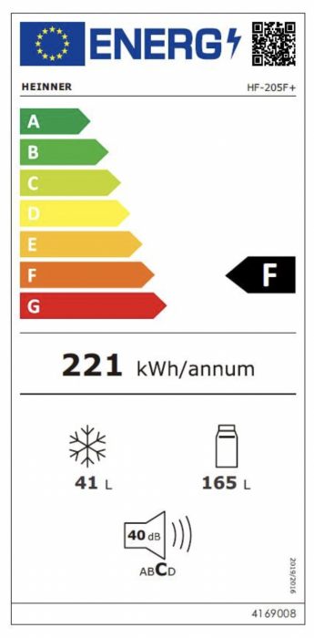 Frigider cu doua usi Heinner HF-205F+, 205 l, Clasa F, IIluminare LED, 3 rafturi de sticla, H 143.4 cm, Alb [9]