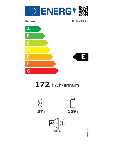 Frigider cu doua usi Heinner HF-H2206E++, 206 l, Clasa E, lumina LED, 3 rafturi de sticla, H 143 cm, Alb [3]