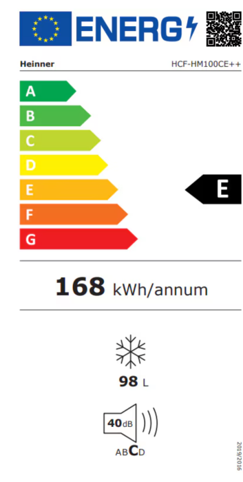 Lada frigorifica Heinner HCF-HM100CE++, 98 l, Clasa E, Convertibila Frigider/Congelator, Control electronic, Alb [3]