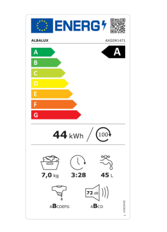 Masina de spalat rufe Albalux AXGIW1471, 7 kg, 1400 Rotatii, Motor Inverter, Clasa energetica B, 16 Programe, Functie Hygiene Pro, Termostat reglabil, Spalare cu aburi, Alb/Negru [4]