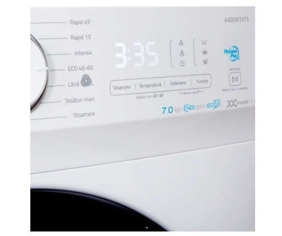 Masina de spalat rufe Albalux AXGIW1471, 7 kg, 1400 Rotatii, Motor Inverter, Clasa energetica B, 16 Programe, Functie Hygiene Pro, Termostat reglabil, Spalare cu aburi, Alb/Negru [2]