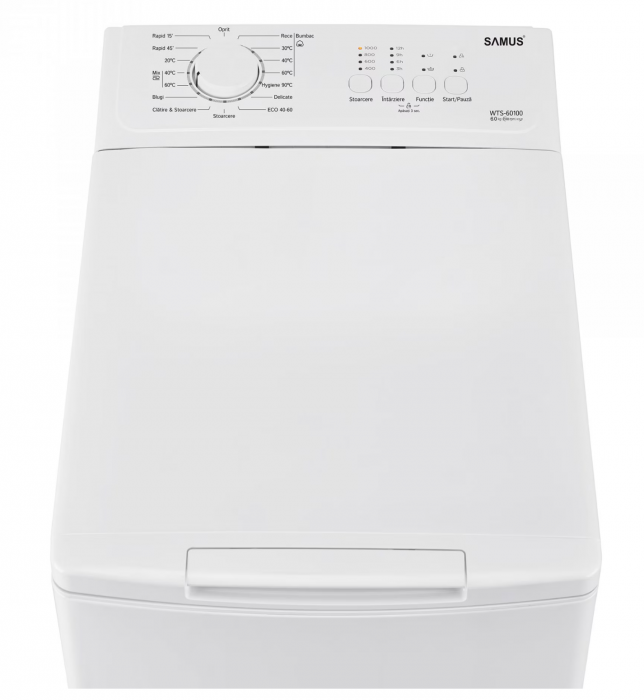 Masina de spalat rufe cu incarcare verticala Samus WTS-60100, 6 kg, Clasa energetica D, 15 Programe, Programe speciale Blugi, Mix, Hygiene 90°C, 1000 Rotatii, Programator electronic, Blocare acces cop [2]
