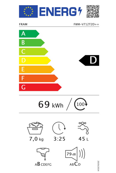 Masina de spalat rufe Fram FWM-V712T2D++, 7 kg, 1200 rpm, Clasa D, Display LED, Start intarziat, Anti-sifonare, Eco-Logic, Alb [2]