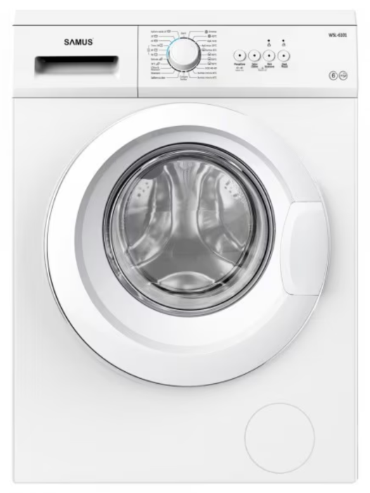 Masina de spalat rufe Samus WSL-6101, 6 kg, Slim, 23 Programe, 1000 rotatii/minut, Clasa energetica D, Afisaj cu leduri, Programe rapid, eco, spalare cu aburi, Alb [1]