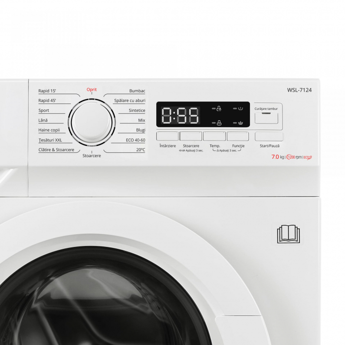 Masina de spalat rufe Samus WSL-7124,7 Kg, 15 programe, 1200 rotatii, Slim, Clasa energetica D, Termostat reglabil, Program ECO 40-60°C, Blocare acces copii, Alb [4]