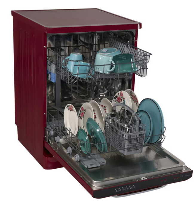 Masina de spalat vase Fram FDW-VRR606BDE++, 12 seturi, 6 programe, Clasa E, Display LED, Pornire intarziata, Aquastop, 60 cm, Visiniu [7]