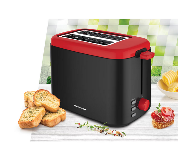 Prajitor de paine Heinner Wassay 800 HTP-800BKR, 800W, 7 niveluri de rumenire, Negru/Rosu [2]