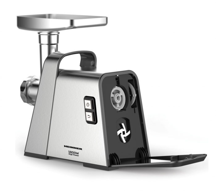 Masina de tocat Heinner HighPro 1800 MG-Y1800X, 180W, functie reverse, 3 site de taiere, accesoriu de rosii si carnati, Argintiu [2]