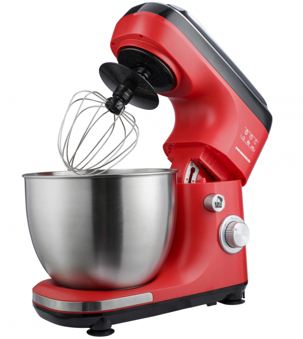 Mixer planetar Heinner HPM-600RD, 600 W, miscare eliptica, bol inox 5 L, tel, paleta si carlig din aluminiu turnat, Rosu/Negru [5]
