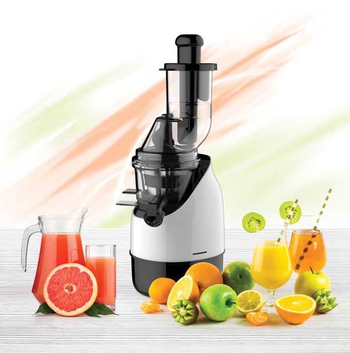 Storcator de fructe cu melc Heinner HSJ-200WH, 200 W, 75 Rpm, Tub larg 80 mm, Recipiente fara BPA, Functie reverse, Alb/Negru [2]
