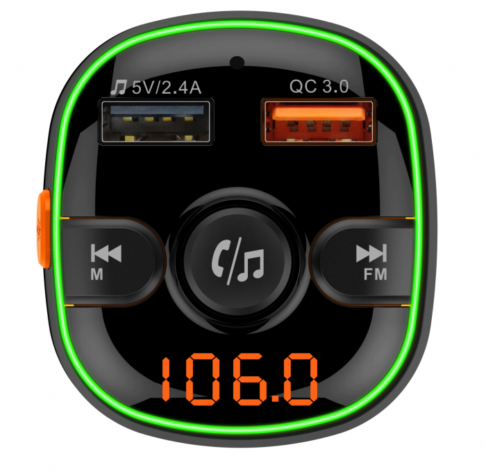 Modulator FM AKAI FMT-52BT 87,5-108 MHz, cu design placut si ergonomic, cu Bluetooth, cititor USB multiple formate (WMA, MP3, WAV, APE, FLAC) si micro SD Card, slot USB pentru incarcare rapida diverse [4]