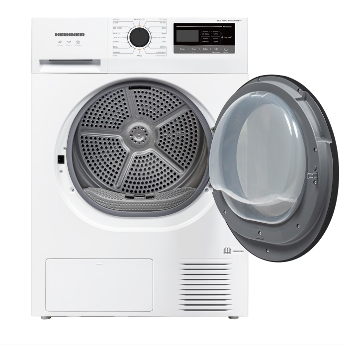 Uscator de rufe Heinner HHPD-M8N13PBKE++, Pompa de caldura, 8 kg, 16 programe, Clasa E, Display LED, Functie anti-sifonare, Lumina cuva, Indicator curatare filtru scame, Indicator rezervor colectare a [3]