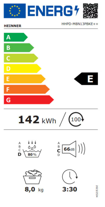 Uscator de rufe Heinner HHPD-M8N13PBKE++, Pompa de caldura, 8 kg, 16 programe, Clasa E, Display LED, Functie anti-sifonare, Lumina cuva, Indicator curatare filtru scame, Indicator rezervor colectare a [6]