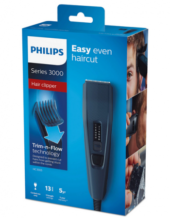 Aparat de tuns Philips Seria 3000 HC3505/15, 13 setari de lungime, utilizare cu fir, lame din otel inoxidabil, Albastru [4]