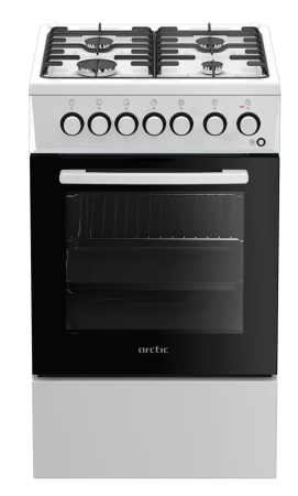 Aragaz - Aragaz Arctic ACM5611DTL, Mixt, 4 arzatoare gaz, Cuptor electric, Grill, Arzatoare cu eficienta ridicata, Timer, 50 cm, Alb