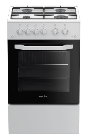 Aragaz - Aragaz Arctic AGM5511DTTL, 4 arzatoare, Gaz, Aprindere electrica plita/cuptor, Safety Plus, Grill, Timer, Arzatoare cu eficienta ridicata, 50 cm, Alb