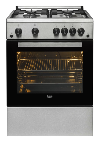 Aragaz - Aragaz Beko FBGT62110DXO, Gaz, 4 arzatoare, Aprindere electrica plita/cuptor, Grill, Rotisor, High-Efficiency Gas Burner, Timer, 60 cm, Inox
