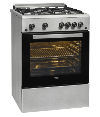 Aragaz Beko FBGT62110DXO, Gaz, 4 arzatoare, Aprindere electrica plita/cuptor, Grill, Rotisor, High-Efficiency Gas Burner, Timer, 60 cm, Inox [1]