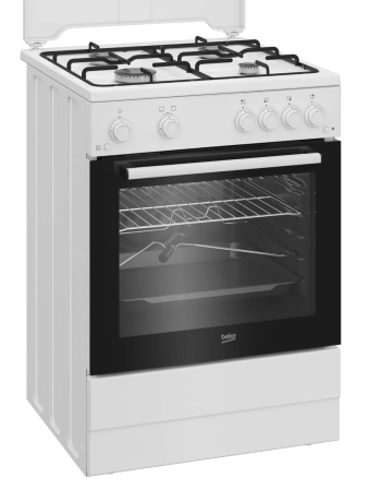 Aragaz Beko FBGT62110GWO, Gaz, 4 arzatoare, Safety Plus, Timer, Aprindere electrica plita/cuptor, Grill gaz, Arzatoare cu eficienta ridicata, 60 cm, Alb [1]