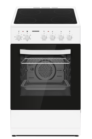 Aragaz - Aragaz electric Heinner HFSC-S56E4VWH, plita vitroceramica, 4 zone de gatit, cuptor electric, clasa A, grill, ventilatie, 50x60 cm, alb
