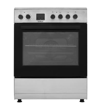 Aragaz - Aragaz electric Samus SM664VTE INOX, Plita vitroceramica, 4 zone de gatit, 10 functii cuptor, Grill, Convectie 3D, 56 L, Timer, 59.8x61 cm, Inox