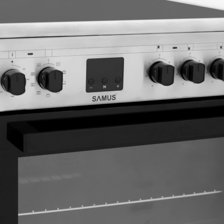 Aragaz electric Samus SM664VTE INOX, Plita vitroceramica, 4 zone de gatit, 10 functii cuptor, Grill, Convectie 3D, 56 L, Timer, 59.8x61 cm, Inox [1]