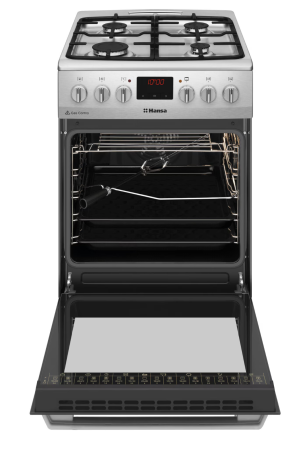 Aragaz Hansa FCMX5825092, Mixt, 4 arzatoare, Aprindere electrica, Dispozitiv siguranta, 65 l, Grill, Timer, Clasa A, 50 cm, Inox [1]