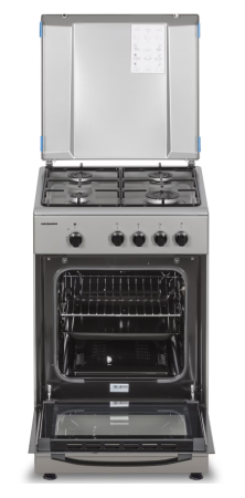 Aragaz Heinner HFSC-SME50SL, Gaz, 4 arzatoare, Dispozitiv siguranta plita si cuptor, 50 cm, Argintiu [1]