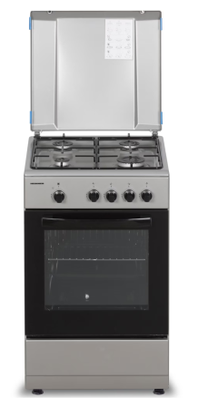 Aragaz - Aragaz Heinner HFSC-SME50SL, Gaz, 4 arzatoare, Dispozitiv siguranta plita si cuptor, 50 cm, Argintiu