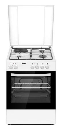 Aragaz - Aragaz mixt Heinner HFSC-S60E1HSWH, 3 arzatoare gaz + 1 plita electrica, aprindere electrica arzatoare, cuptor electric, clasa A, grill, 60x60cm, alb