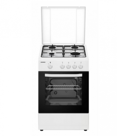 Electrocasnice Mari - Aragaz pe gaz Heinner HFSC-SME50WH, 50X50 cm, 4 arzatoare, suport email, capac metalic, dispozitiv de siguranta plita si cuptor, usa cuptor cu geam dublu, duze GPL incluse, culoare ALB