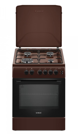 Aragaz - Aragaz Samus SM664MPGS, 4 Arzatoare gaz, 1 Wok, Cuptor gaz, Aprindere electrica plita si cuptor, Timer, Grill, Maro