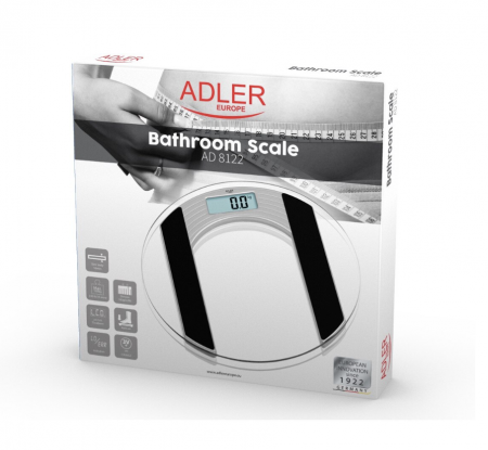 Cantar electronic de persoane Adler, 150 kg, platforma sticla, transparent [1]